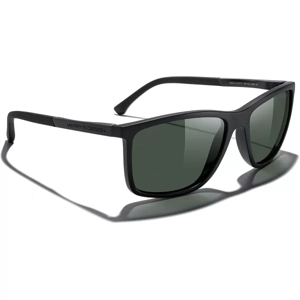 MERRYS Unisex Rectangle Polarized Sunglasses For Fishing Driving Golf Aluminum Temple S8658Matte Black FrameG15 LensBlack Temples
