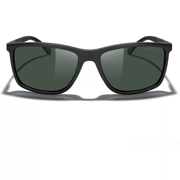 MERRYS Unisex Rectangle Polarized Sunglasses For Fishing Driving Golf Aluminum Temple S8658Matte Black FrameG15 LensBlack Temples
