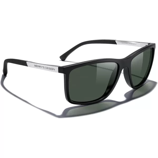 MERRYS Unisex Rectangle Polarized Sunglasses For Fishing Driving Golf Aluminum Temple S8658Matte Black FrameG15 LensSilver Temples