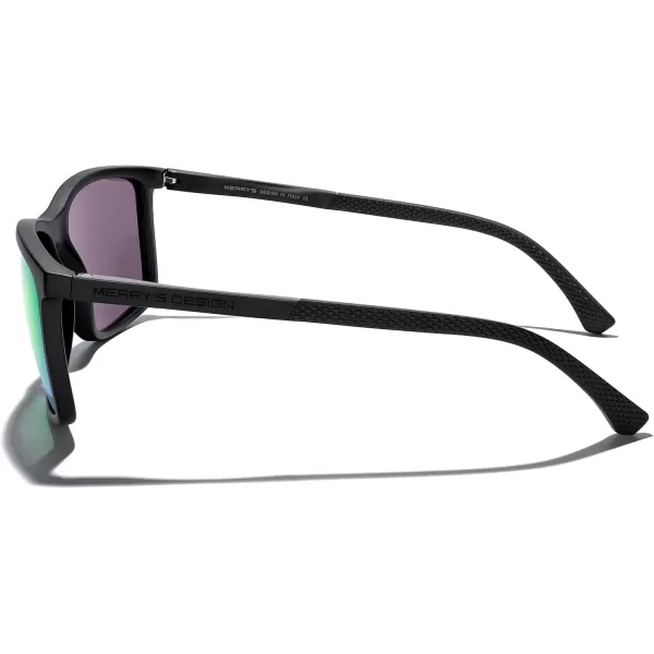 MERRYS Unisex Rectangle Polarized Sunglasses For Fishing Driving Golf Aluminum Temple S8658Matte Black FrameGreen Mirror LensBlack Temples