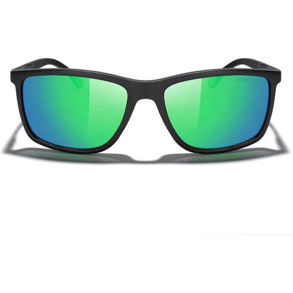 MERRYS Unisex Rectangle Polarized Sunglasses For Fishing Driving Golf Aluminum Temple S8658Matte Black FrameGreen Mirror LensBlack Temples