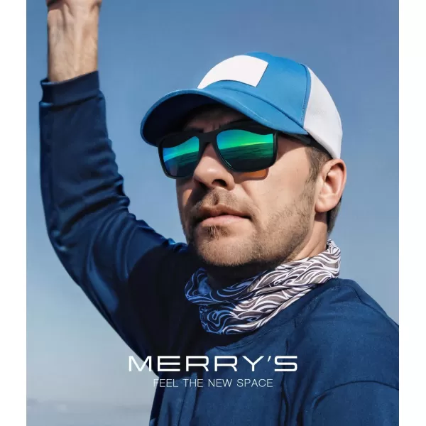 MERRYS Unisex Rectangle Polarized Sunglasses For Fishing Driving Golf Aluminum Temple S8658Matte Black FrameGreen Mirror LensBlack Temples