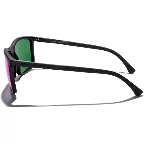 MERRYS Unisex Rectangle Polarized Sunglasses For Fishing Driving Golf Aluminum Temple S8658Matte Black FramePurple Mirror LensBlack Temples