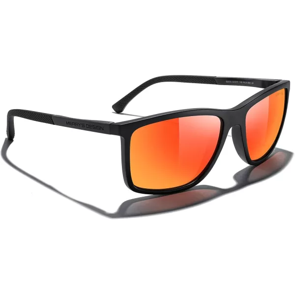 MERRYS Unisex Rectangle Polarized Sunglasses For Fishing Driving Golf Aluminum Temple S8658Matte Black FrameRed Mirror LensBlack Temples