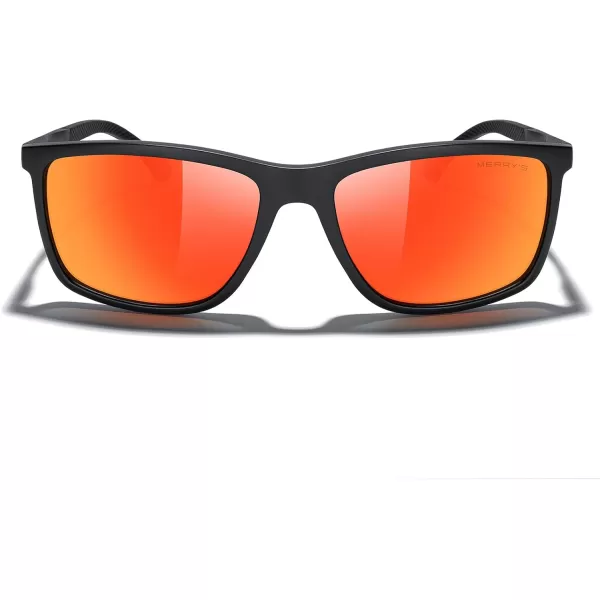 MERRYS Unisex Rectangle Polarized Sunglasses For Fishing Driving Golf Aluminum Temple S8658Matte Black FrameRed Mirror LensBlack Temples