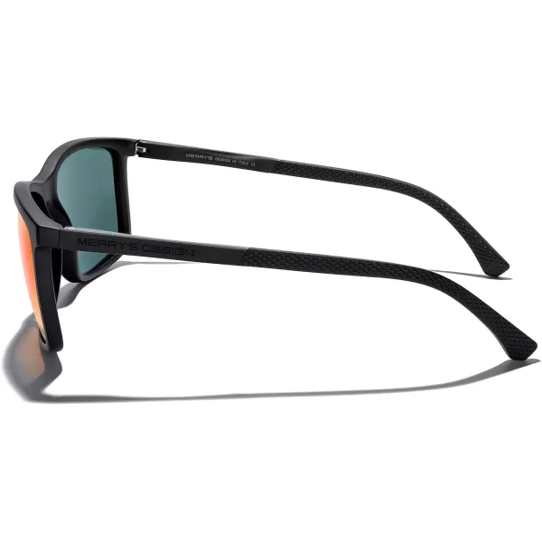 MERRYS Unisex Rectangle Polarized Sunglasses For Fishing Driving Golf Aluminum Temple S8658Matte Black FrameRed Mirror LensBlack Temples