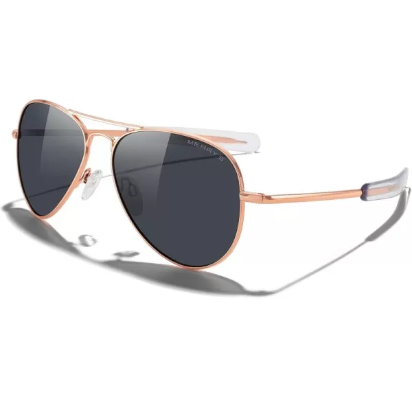 MERRYS Classic Aviator Military Polarized Sunglasses for Men or Women S856222k Rose Gold FrameBlack Polarized Lens