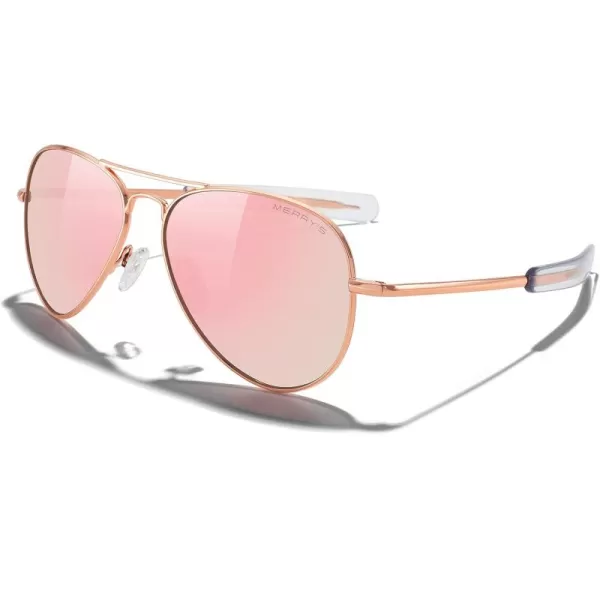 MERRYS Classic Aviator Military Polarized Sunglasses for Men or Women S856222k Rose Gold FrameRose Gold Polarized Lens