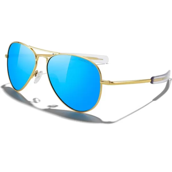 MERRYS Classic Aviator Military Polarized Sunglasses for Men or Women S856223k Gold FrameBlue Mirror Polarized Lens