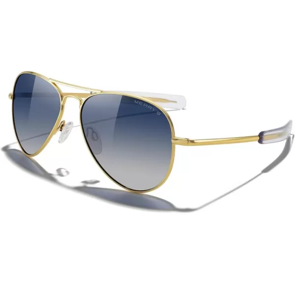 MERRYS Classic Aviator Military Polarized Sunglasses for Men or Women S856223k Gold FrameBlue Tinted Gradient Polarized Lens