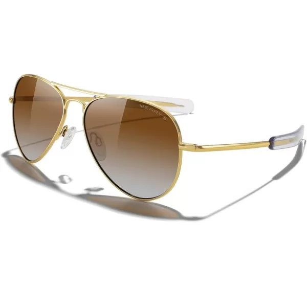 MERRYS Classic Aviator Military Polarized Sunglasses for Men or Women S856223k Gold FrameBrown Gradient Polarized Lens
