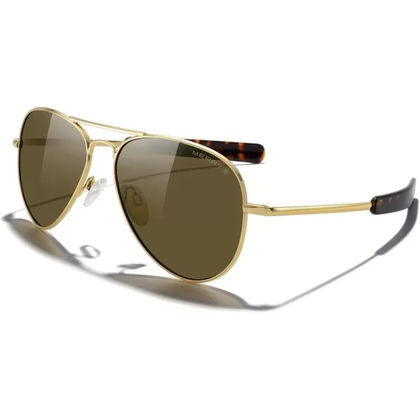 MERRYS Classic Aviator Military Polarized Sunglasses for Men or Women S856223k Gold FrameBrown Polarized Lens