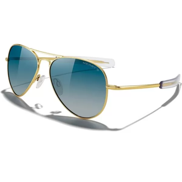 MERRYS Classic Aviator Military Polarized Sunglasses for Men or Women S856223k Gold FrameGreen Gradient Polarized Lens