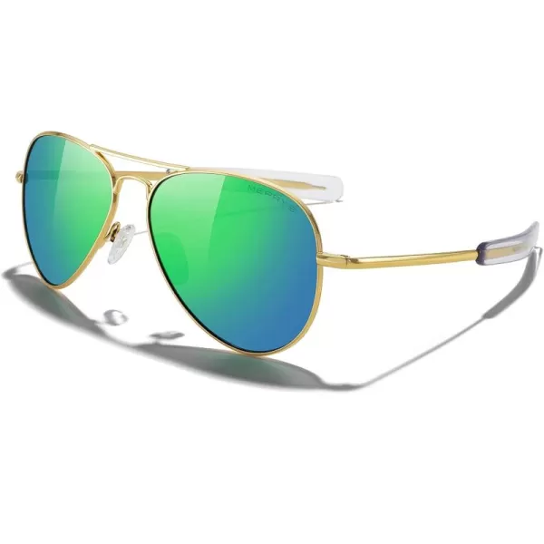 MERRYS Classic Aviator Military Polarized Sunglasses for Men or Women S856223k Gold FrameGreen Mirror Polarized Lens