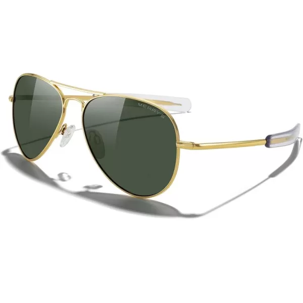 MERRYS Classic Aviator Military Polarized Sunglasses for Men or Women S856223k Gold FrameGreen Polarized Lens
