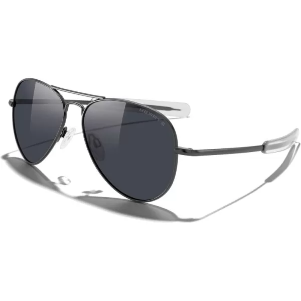 MERRYS Classic Aviator Military Polarized Sunglasses for Men or Women S8562Gun FrameBlack Polarized Lens