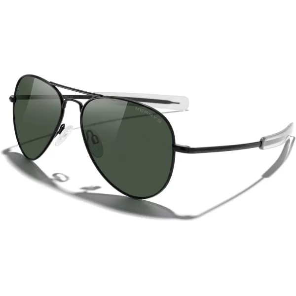 MERRYS Classic Aviator Military Polarized Sunglasses for Men or Women S8562Matte Black FrameGreen Polarized Lens