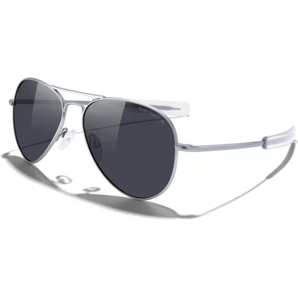 MERRYS Classic Aviator Military Polarized Sunglasses for Men or Women S8562Matte Chrome FrameBlack Polarized Lens
