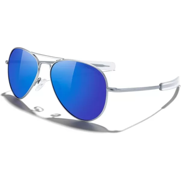 MERRYS Classic Aviator Military Polarized Sunglasses for Men or Women S8562Matte Chrome FrameDark Blue Mirror Polarized Lens