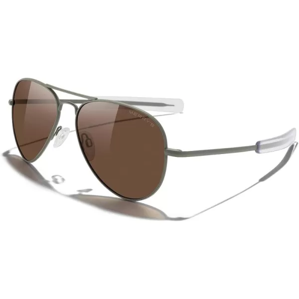 MERRYS Classic Aviator Military Polarized Sunglasses for Men or Women S8562Military Olive FrameAmerican Tan Polarized Lens