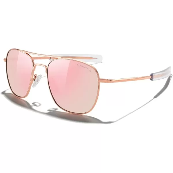 MERRYS Classic Square Aviator Military Polarized Sunglasses for Men or Women S863622k Rose Gold FrameRose Gold Polarized Lens