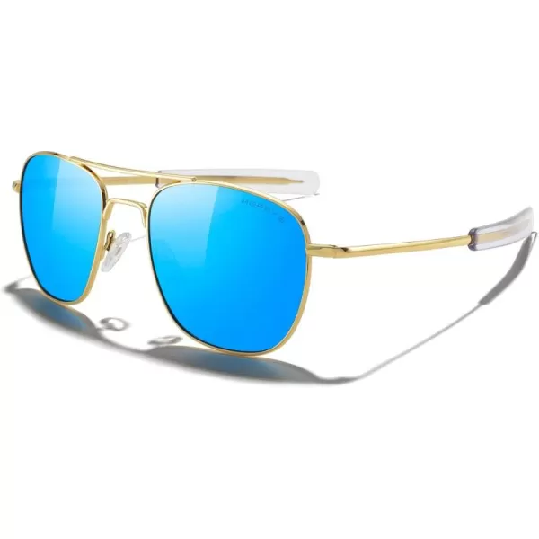 MERRYS Classic Square Aviator Military Polarized Sunglasses for Men or Women S863623k Gold FrameBlue Mirror Polarized Lens