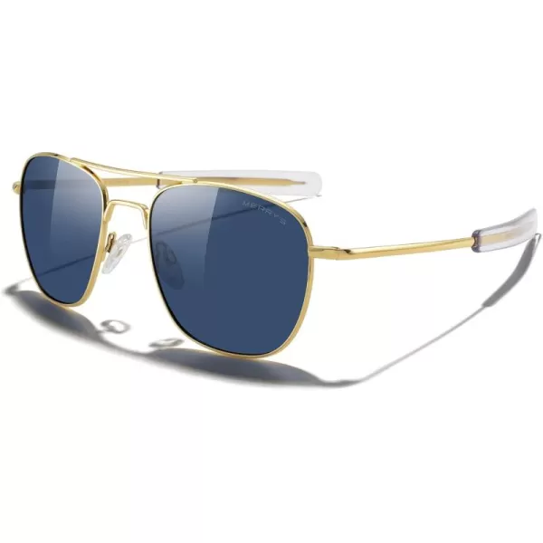 MERRYS Classic Square Aviator Military Polarized Sunglasses for Men or Women S863623k Gold FrameBlue Tinted Polarized Lens