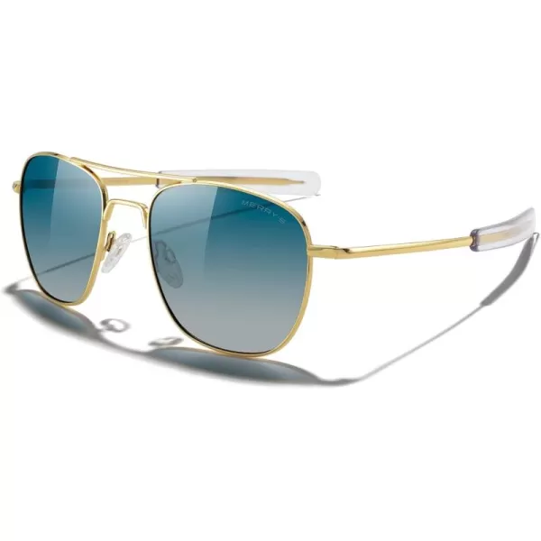 MERRYS Classic Square Aviator Military Polarized Sunglasses for Men or Women S863623k Gold FrameGreen Gradient Polarized Lens