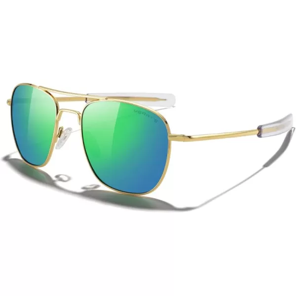 MERRYS Classic Square Aviator Military Polarized Sunglasses for Men or Women S863623k Gold FrameGreen Mirror Polarized Lens