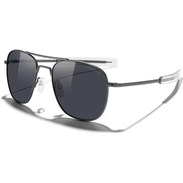MERRYS Classic Square Aviator Military Polarized Sunglasses for Men or Women S8636Gun FrameBlack Polarized Lens
