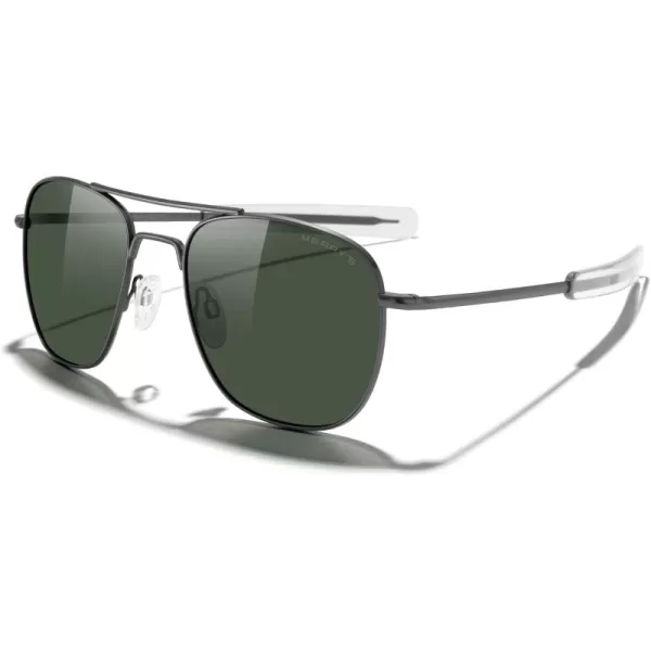 MERRYS Classic Square Aviator Military Polarized Sunglasses for Men or Women S8636Gun FrameGreen Polarized Lens