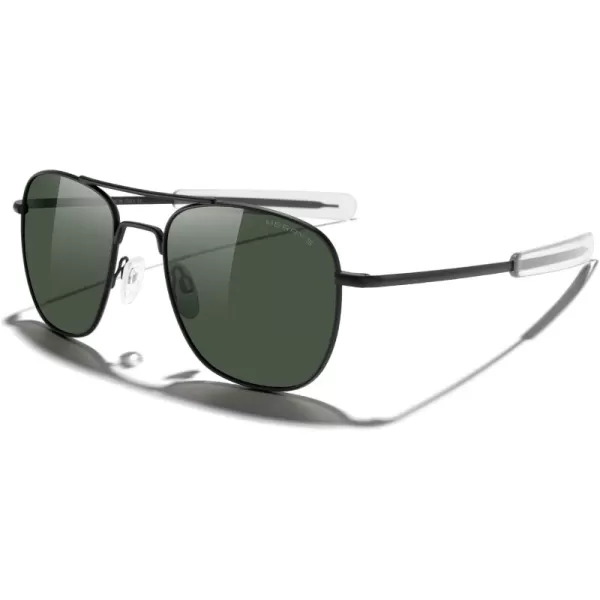 MERRYS Classic Square Aviator Military Polarized Sunglasses for Men or Women S8636Matte Black FrameGreen Polarized Lens