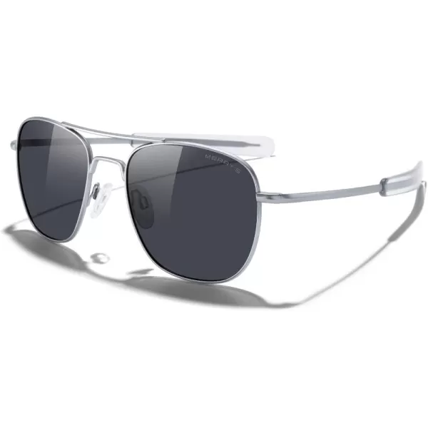 MERRYS Classic Square Aviator Military Polarized Sunglasses for Men or Women S8636Matte Chrome FrameBlack Polarized Lens