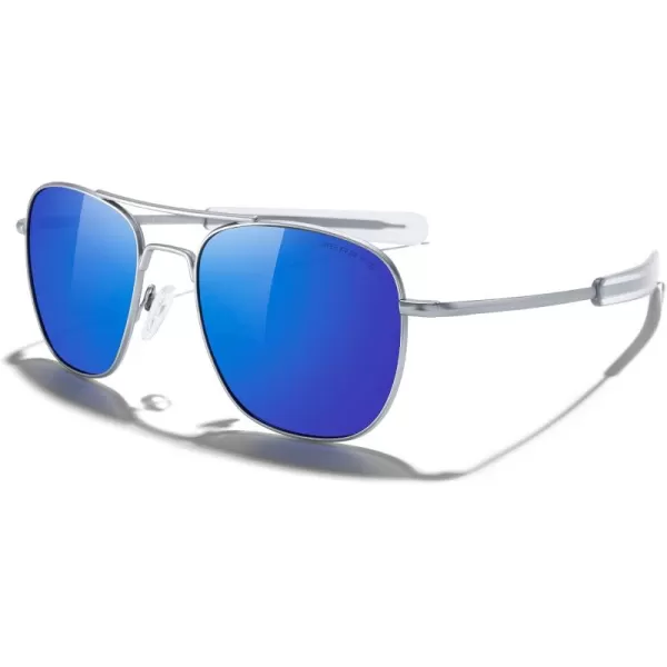MERRYS Classic Square Aviator Military Polarized Sunglasses for Men or Women S8636Matte Chrome FrameDark Blue Mirror Polarized Lens