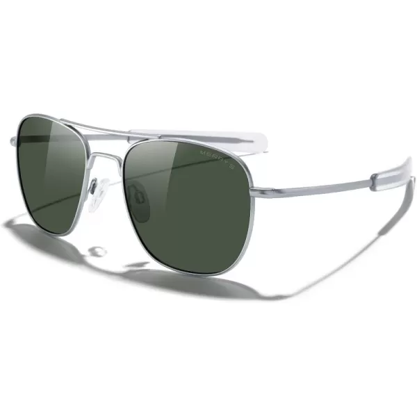 MERRYS Classic Square Aviator Military Polarized Sunglasses for Men or Women S8636Matte Chrome FrameGreen Polarized Lens