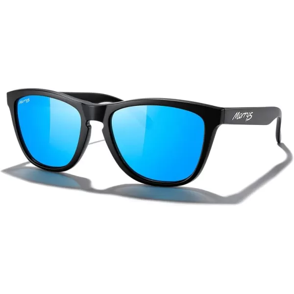 MERRYS Classic Square Polarized Sunglasses For Men Women Fashion Trend Sports Sunglasses S9013Matte Black FrameBlue Mirror Polarized Lens