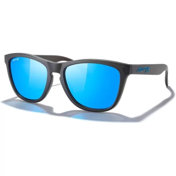 MERRYS Classic Square Polarized Sunglasses For Men Women Fashion Trend Sports Sunglasses S9013Matte Black FrameBlue Mirror Polarized LensBlue Logo