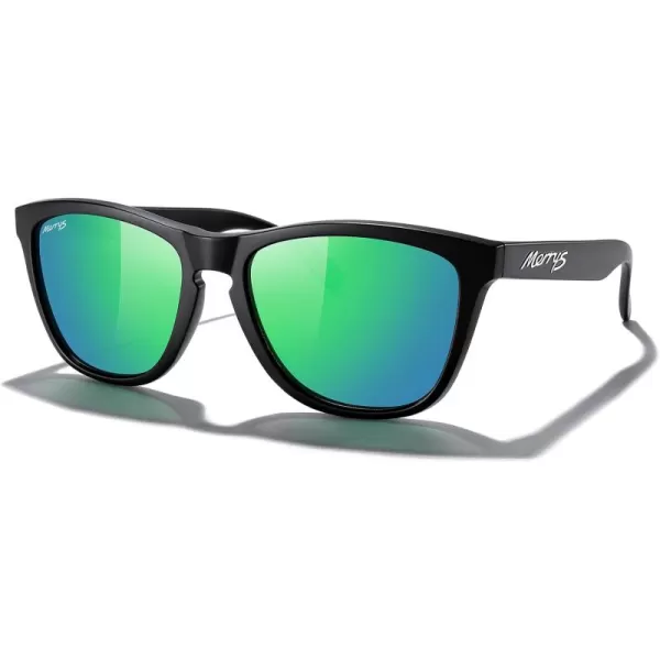 MERRYS Classic Square Polarized Sunglasses For Men Women Fashion Trend Sports Sunglasses S9013Matte Black FrameGreen Mirror Polarized Lens