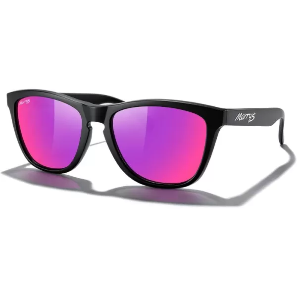 MERRYS Classic Square Polarized Sunglasses For Men Women Fashion Trend Sports Sunglasses S9013Matte Black FramePurple Mirror Polarized Lens