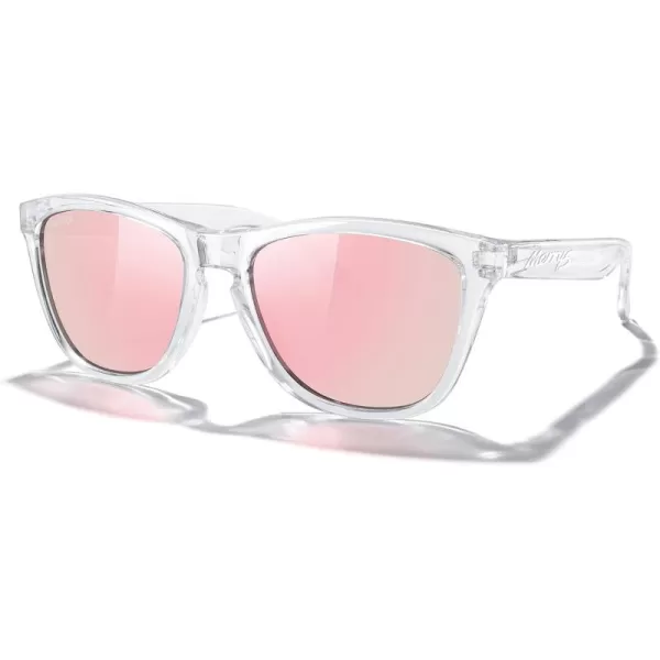 MERRYS Classic Square Polarized Sunglasses For Men Women Fashion Trend Sports Sunglasses S9013Transparent FramePink Mirror Polarized Lens