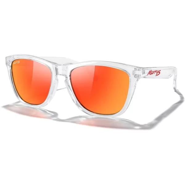 MERRYS Classic Square Polarized Sunglasses For Men Women Fashion Trend Sports Sunglasses S9013Transparent FrameRed Mirror Polarized Lens