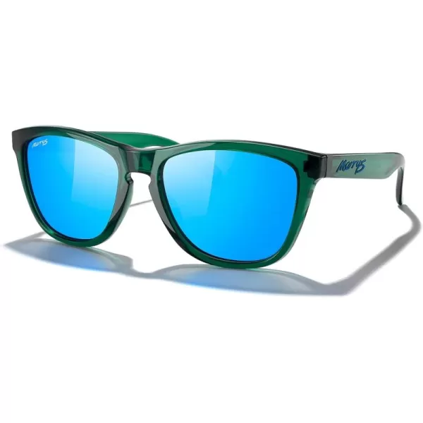 MERRYS Classic Square Polarized Sunglasses For Men Women Fashion Trend Sports Sunglasses S9013Transparent Green FrameBlue Mirror Polarized Lens