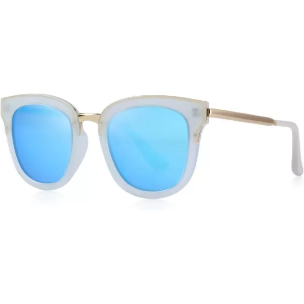 MERRYS Girls Cat Eye Sunglasses for kids Children Polarized Sunglasses S7001Ztra Blue FrameGold MetalBlue Mirror Lens
