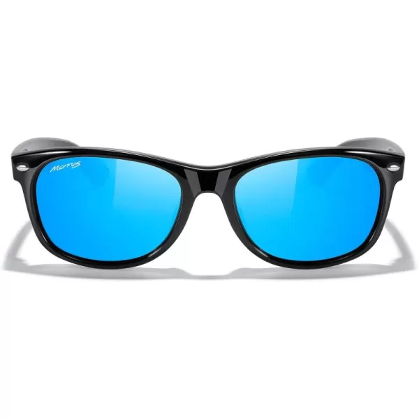MERRYS Polarized Unisex Shades Sunglasses for Men and Women Vintage Polarized Sun Glasses Mirror LensBlack FrameBlue Mirror Lens