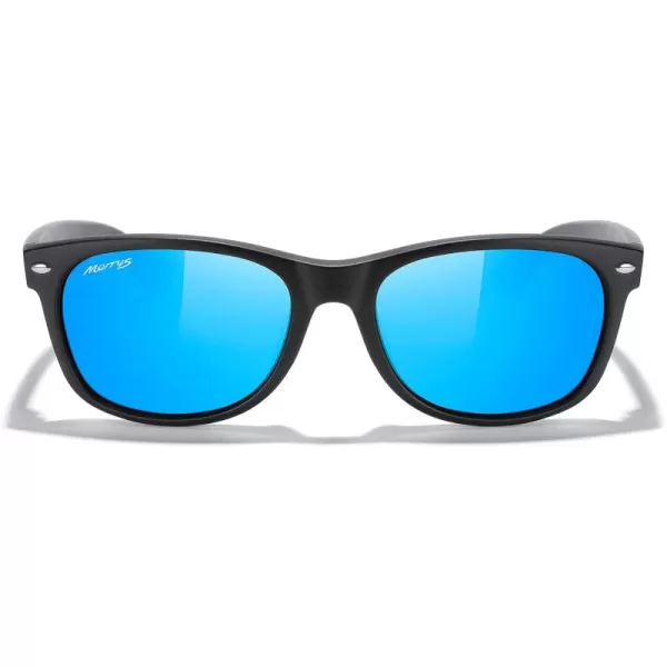 MERRYS Polarized Unisex Shades Sunglasses for Men and Women Vintage Polarized Sun Glasses Mirror LensMatte Black FrameBlue Mirror Lens