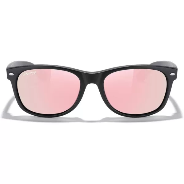 MERRYS Polarized Unisex Shades Sunglasses for Men and Women Vintage Polarized Sun Glasses Mirror LensMatte Black FramePink Mirror Lens