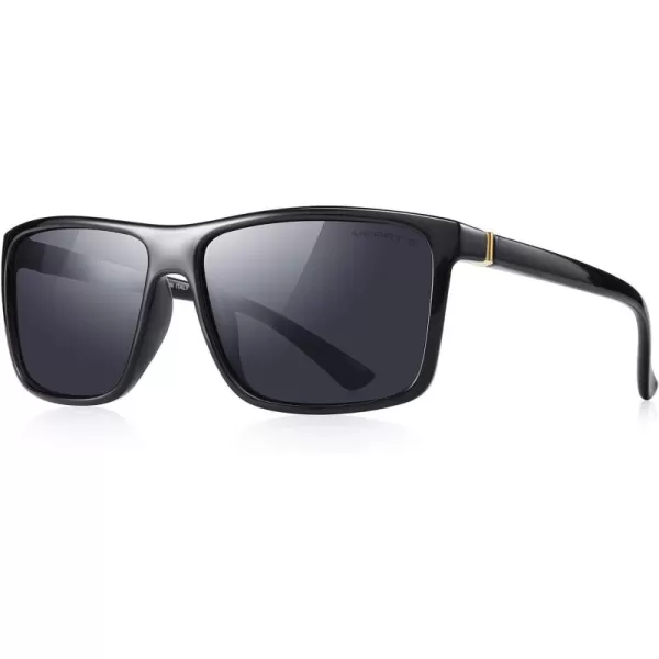 MERRYS Rectangular Polarized Sports Sunglasses for Men Women Cycling Driving Fishing UV400 Protection S8225Black FrameGold MetalBlack Lens