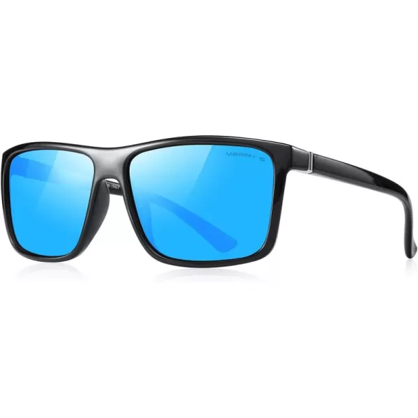 MERRYS Rectangular Polarized Sports Sunglasses for Men Women Cycling Driving Fishing UV400 Protection S8225Black FrameGray MetalBlue Mirror Lens