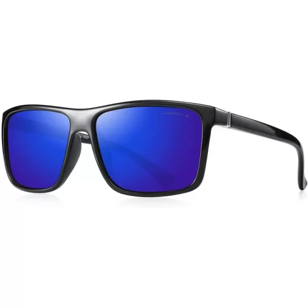MERRYS Rectangular Polarized Sports Sunglasses for Men Women Cycling Driving Fishing UV400 Protection S8225Black FrameGray MetalDark Blue Mirror Lens