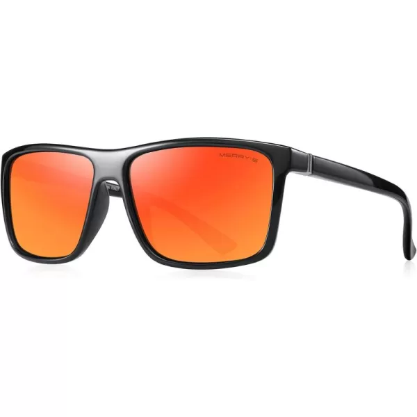 MERRYS Rectangular Polarized Sports Sunglasses for Men Women Cycling Driving Fishing UV400 Protection S8225Black FrameGray MetalRed Mirror Lens